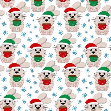 Seamless pattern with Christmas Rabbit and cup Stock Illustration