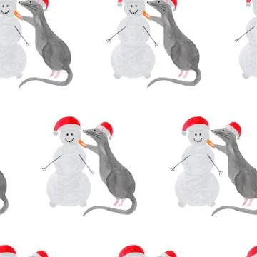 Seamless pattern with Christmas rat building snowman Ilustración de archivo