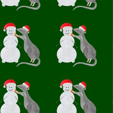 Seamless pattern with Christmas rat building snowman Ilustración de archivo