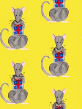 Seamless pattern with Christmas rat holding gift box 스톡 일러스트