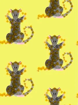 Seamless pattern with Christmas rat holding bright garland lights 스톡 일러스트