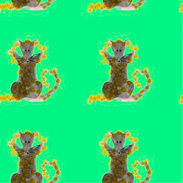 Seamless pattern with Christmas rat holding bright garland lights 스톡 일러스트