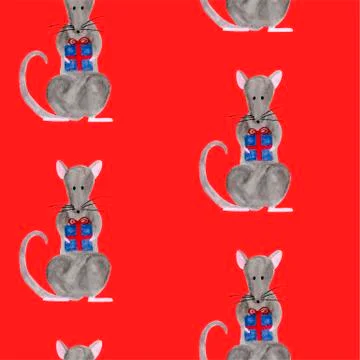Seamless pattern with Christmas rat holding gift box Stock Illustration