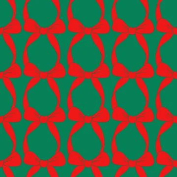 Seamless pattern with Christmas red bows on a green background. Cute print .. イラスト素材