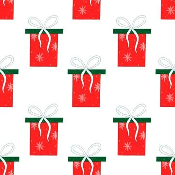 Seamless pattern with Christmas red gift boxes on a white background. waterco イラスト素材