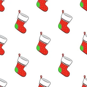 Seamless pattern with Christmas red socks for gifts with contour Stock Illustration