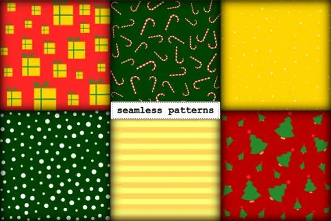 Seamless pattern Christmas set of minimalism hand-drawn New Year elements in Stock Illustration