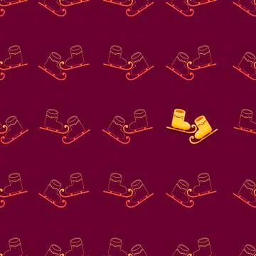 Seamless pattern with christmas skates, outline style Stock Illustration