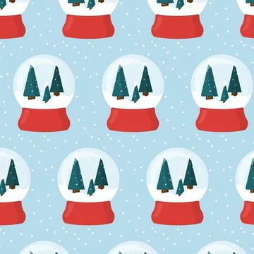 Seamless pattern with Christmas snow globe . Stock Illustration