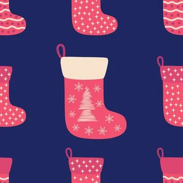 Seamless pattern with christmas socks. illustration for Merry Christmas and H Illustrazione stock