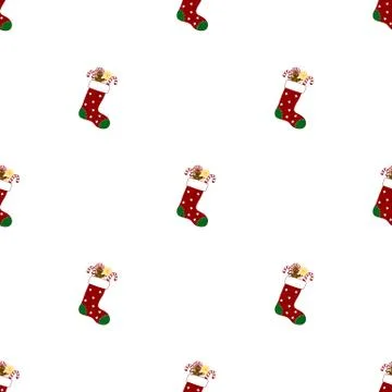 Seamless pattern with christmas socks on white background. Vector illustration. Stock Illustration