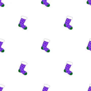Seamless pattern with christmas socks on white background. Purple green sock. Stock Illustration