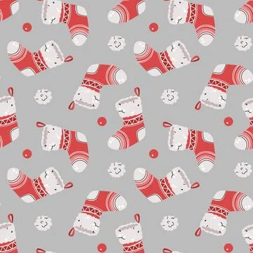 Seamless pattern with Christmas stocking. Vector holiday texture in flat st.. Stock Illustration