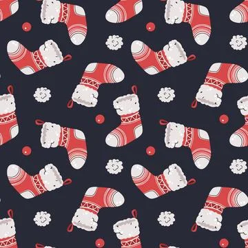Seamless pattern with Christmas stocking. Vector holiday texture in flat st.. Stock Illustration