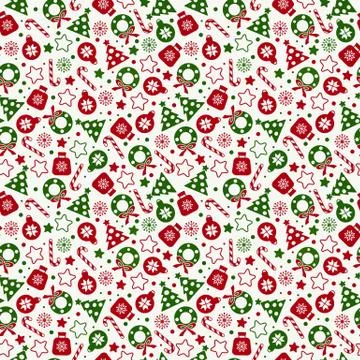 Seamless pattern of christmas texture icons on white background. Illustrazione stock