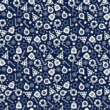 Seamless pattern of christmas texture icons on blue Stock Illustration