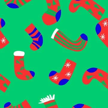 Seamless pattern on Christmas theme, with hand drawn Christmas stockings on.. Stock Illustration