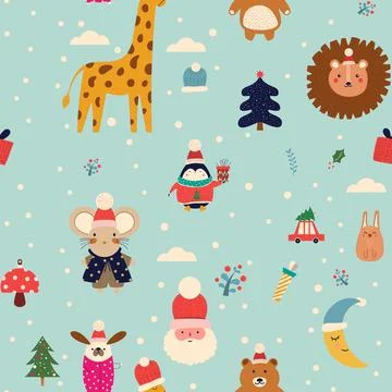 Seamless pattern on a Christmas theme. Vector illustration. Stock Illustration