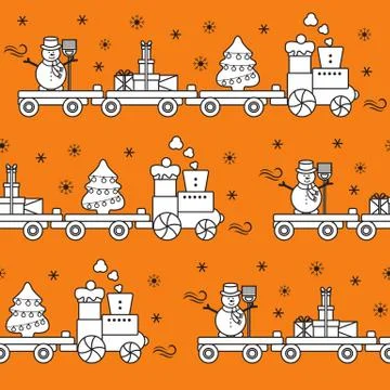 Seamless pattern Christmas train. New Year 2019 イラスト素材