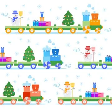 Seamless pattern Christmas train. New Year 2019 イラスト素材