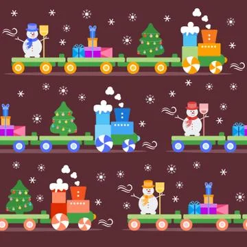 Seamless pattern Christmas train. New Year 2019 Illustrazione stock
