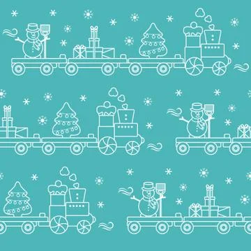 Seamless pattern Christmas train. New Year 2019 Stock Illustration