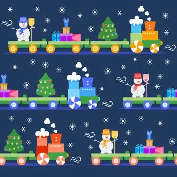 Seamless pattern Christmas train. New Year 2019 イラスト素材