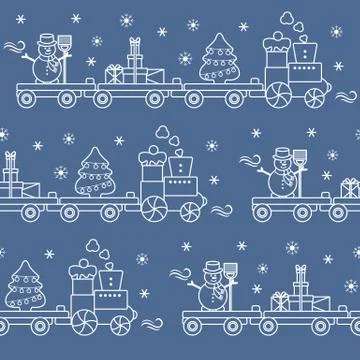 Seamless pattern Christmas train. New Year 2019 Stock Illustration