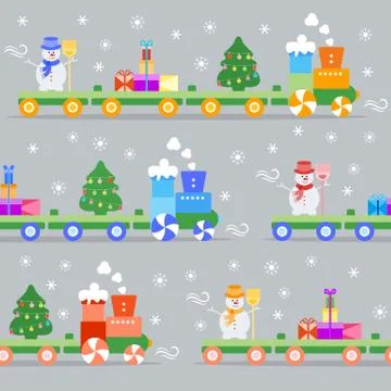 Seamless pattern Christmas train. New Year 2019 Stock Illustration