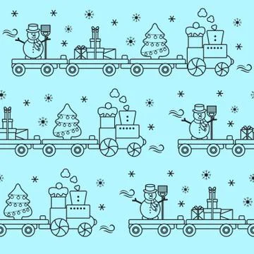 Seamless pattern Christmas train. New Year 2019 イラスト素材