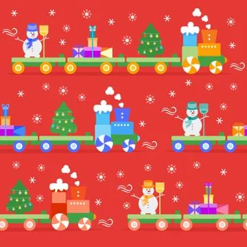 Seamless pattern Christmas train. New Year 2019 Stock Illustration