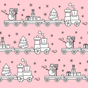 Seamless pattern Christmas train. New Year 2019 Illustrazione stock