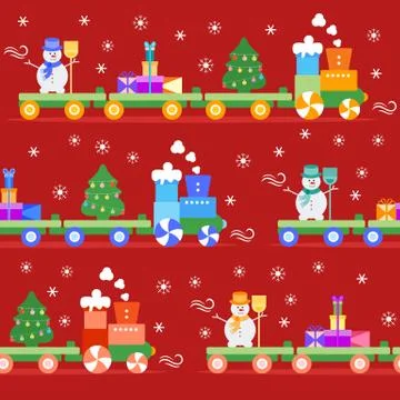 Seamless pattern Christmas train. New Year 2019 Stockillustratie