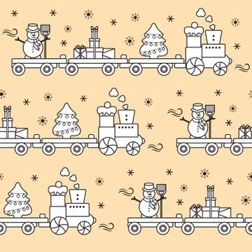 Seamless pattern Christmas train. New Year 2019 Stock Illustration