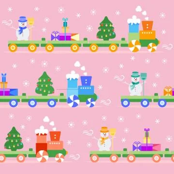 Seamless pattern Christmas train. New Year 2019 Stock Illustration