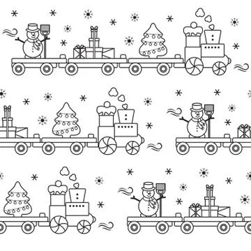 Seamless pattern Christmas train. New Year 2019 イラスト素材