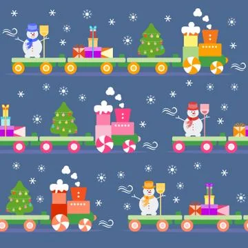 Seamless pattern Christmas train. New Year 2019 イラスト素材