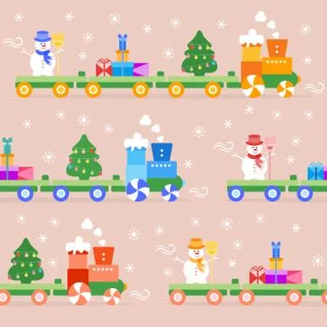 Seamless pattern Christmas train. New Year 2019 Stockillustratie