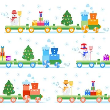 Seamless pattern Christmas train. New Year 2019 イラスト素材