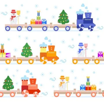 Seamless pattern Christmas train. New Year 2019 Stock Illustration