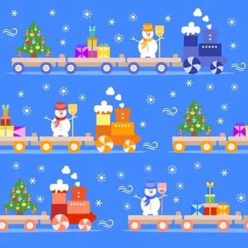 Seamless pattern Christmas train. New Year 2019 Illustrazione stock