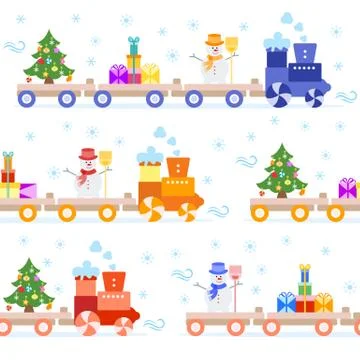 Seamless pattern Christmas train. New Year 2019 Stock Illustration