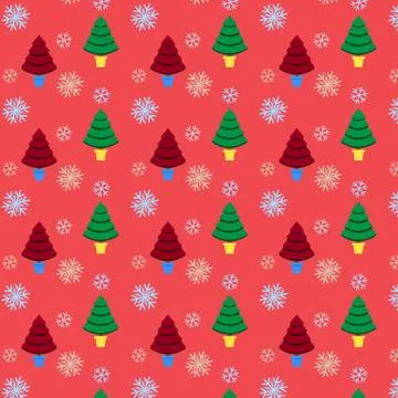 Seamless pattern with Christmas tree and snowflake for winter holidays design Stock Illustration