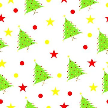 Seamless pattern with Christmas tree and stars Stock Illustration