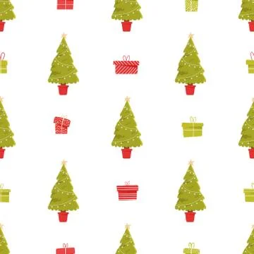 Seamless pattern with Christmas tree and gifts. The concept of a holiday Stock Illustration