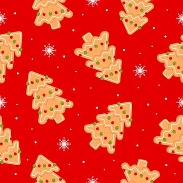 Seamless pattern with Christmas tree and snowflake 스톡 일러스트