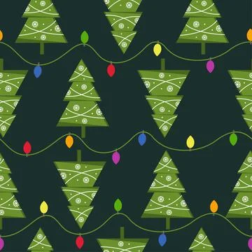 Seamless pattern with Christmas tree and lights Stock Illustration