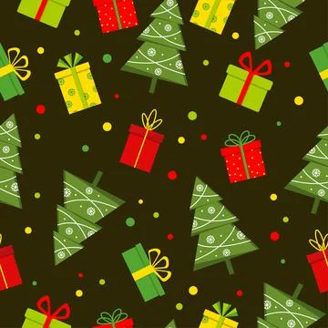 Seamless pattern with Christmas tree and gifts Stock Illustration