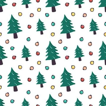 Seamless pattern with Christmas tree and garland balls Stock-Illustration