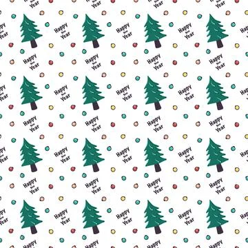 Seamless pattern with Christmas tree and garland balls Illustrazione stock